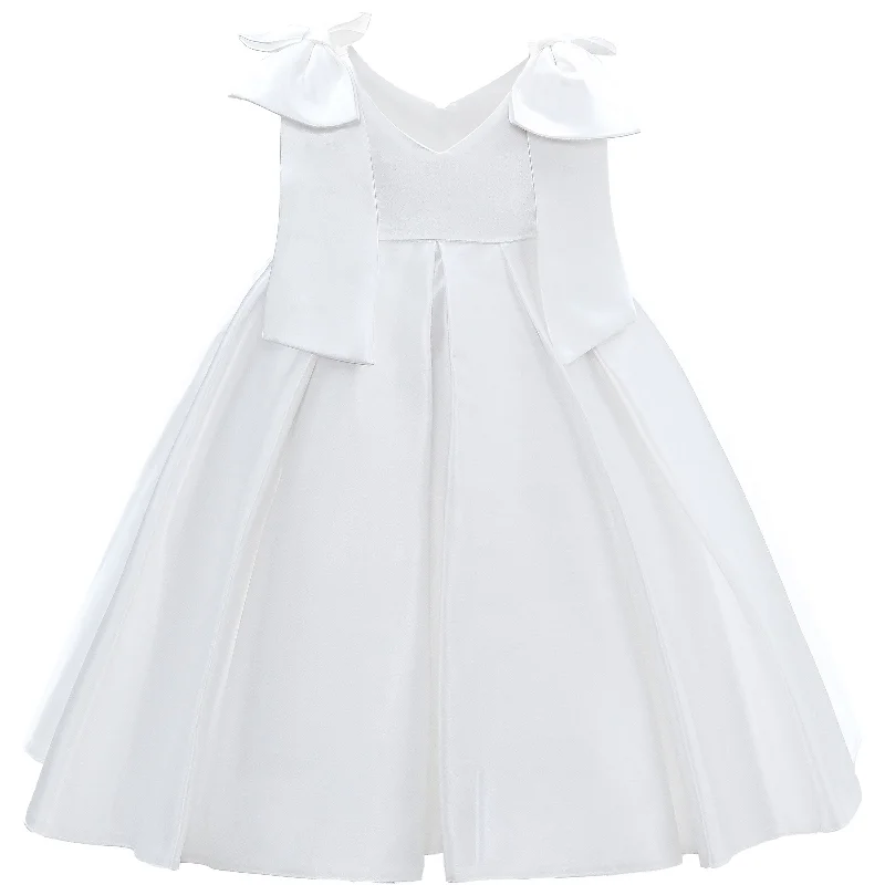 Ivory Palermo Satin Bow Pleated Dress