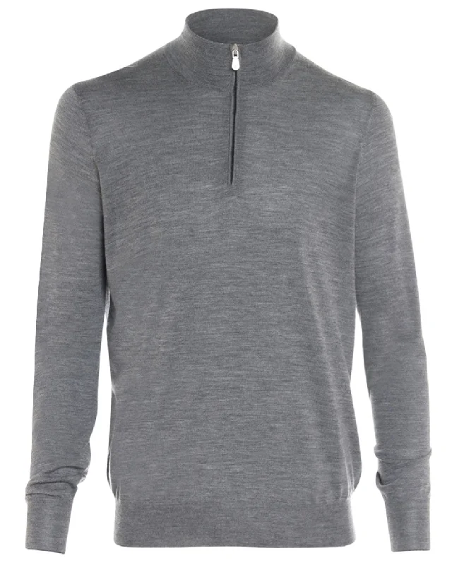 Charcoal Virgin Wool Blend Quarter Zip Sweater