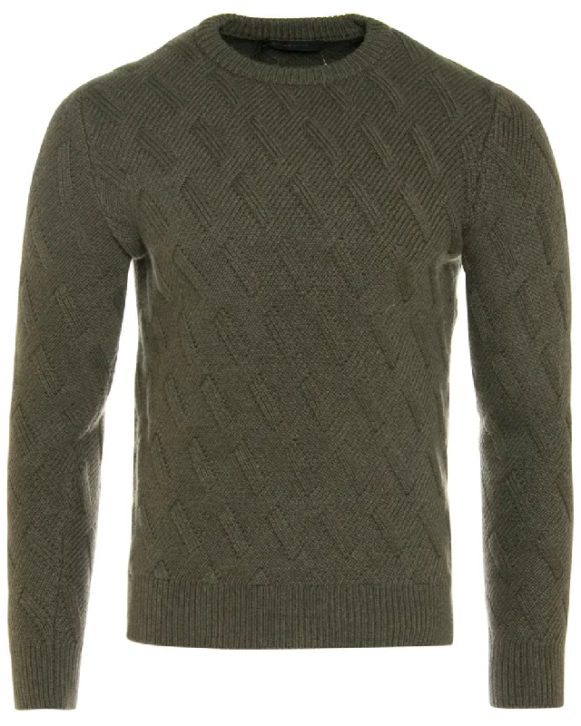 Olive Cable Crewneck Sweater