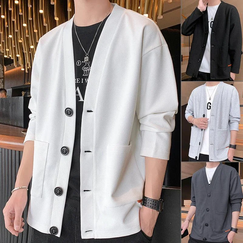 Men's Coat Waffle Collar Cardigan