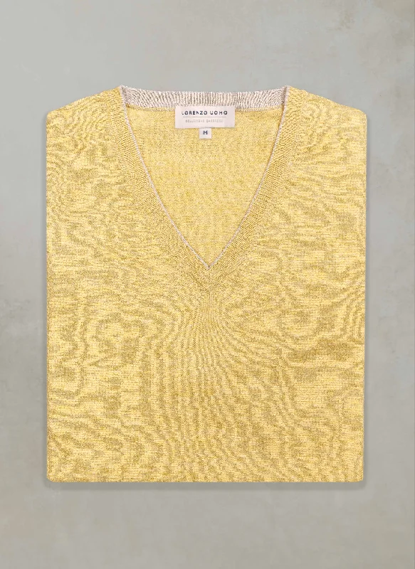 Men's St. Barths Contrast V-Neck Cashmere Sweater in Yellow